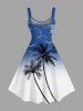 Coconut Tree Bird Ombre Colorblock Print Hawaii Tank Dress -  