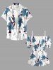 Flowers Leaf Print Cold Shoulder Ruffles Cover Hawaii Blouse - Blanc M