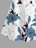 Flowers Leaf Print Cold Shoulder Ruffles Cover Hawaii Blouse - Blanc M