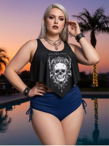 Maillot de bain tankini grande taille et grande taille à imprimé crâne gothique et volants - INDIGO COLOR - 5X