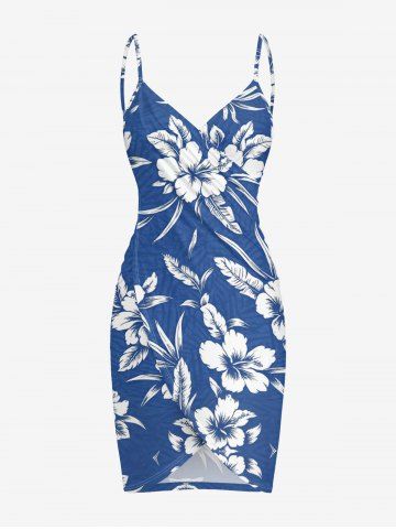 Plus Size Hibiscus Flower Tropical Leaf Print Convertible Hawaii Beach Cover