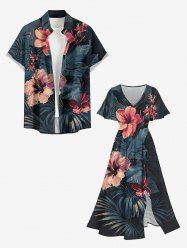 Hibiscus Flowers Tropical Leaf Print Matching Hawaii Beach Outfit For Couples -  