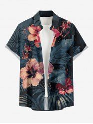 Hibiscus Flowers Tropical Leaf Print Buttons Pocket Hawaii Shirt For Men -  