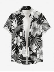 Hibiscus Flower Tropical Leaf Print Buttons Pocket Hawaii Shirt For Men -  
