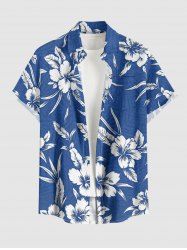 Hibiscus Flower Tropical Leaf Print Buttons Pocket Hawaii Shirt For Men -  