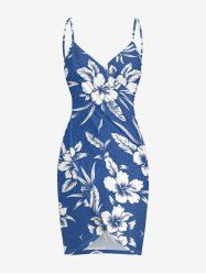 Plus Size Hibiscus Flower Tropical Leaf Print Convertible Hawaii Beach Cover -  