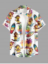 Ducks Surfing Board Coconut Tree Print Buttons Pocket Hawaii Shirt For Men -  