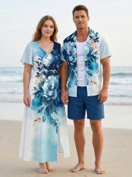 Flower Leaf Painting Splatter Print Matching Hawaii Beach Outfit For Couples - Blanc 