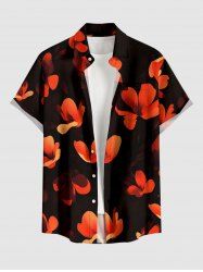 Petal Flower Print Hawaii Button Pocket Shirt For Men - Café profond M