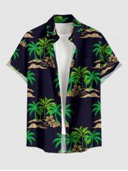 Coconut Tree Hibiscus Flower Print Hawaii Button Pocket Shirt For Men - Concorde M