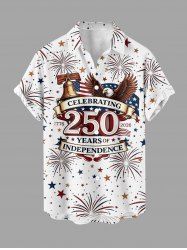 Patriotic American Flag Bell Eagle Fireworks Print Buttons Pocket Shirt For Men -  
