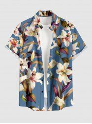 Flowers Leaf Print Buttons Pocket Hawaii Shirt For Men - Bleu clair M