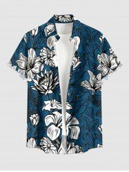 Flowers Leaf Print Buttons Pocket Hawaii Shirt For Men -  