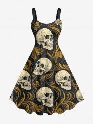 Skulls Floral Pattern Print Hawaii Tank Dress -  