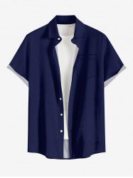 Solid Print Hawaii Button Pocket Shirt For Men - Bleu Marine 5XL