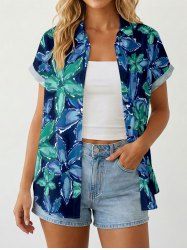 Women's Two Tone Flower Print Hawaii Shirt - Bleu profond 3XL