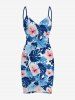 Tropical Leaf Hibiscus Flower Print Matching Hawaii Beach Outfit For Couples - Bleu 