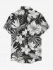 Hibiscus Flower Tropical Leaf Print Buttons Pocket Hawaii Shirt For Men -  