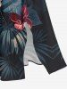 Hibiscus Flowers Tropical Leaf Print Split Hawaii Midi Dress - Noir 1X