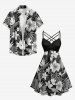 Hibiscus Flower Tropical Leaf Print Ruched Lattice Crisscross Straps Hawaii Dress -  