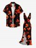 Petal Flower Print Hawaii Ruffles Split Dress -  