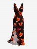 Petal Flower Print Hawaii Ruffles Split Dress -  