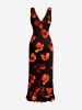 Petal Flower Print Hawaii Ruffles Split Dress -  