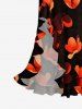 Petal Flower Print Hawaii Ruffles Split Dress -  