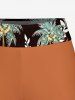 Coconut Tree Tropical Leaf Flower Print Hawaii Twist Halter Boyleg Tankini Swimsuit -  