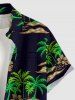 Coconut Tree Hibiscus Flower Print Hawaii Button Pocket Shirt For Men -  