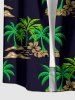 Coconut Tree Hibiscus Flower Print Hawaii Button Pocket Shirt For Men -  