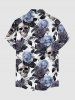 Chemise hawaïenne pour homme à imprimé crânes, roses, fleurs et feuilles, boutonnée avec poche - Bleu-gris 4XL