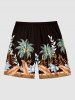 Plus Size Coconut Tree Tropical Leaf Flower Print Hawaii Drawstring Beach Shorts For Men -  