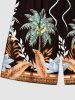 Plus Size Coconut Tree Tropical Leaf Flower Print Hawaii Drawstring Beach Shorts For Men -  