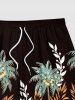 Plus Size Coconut Tree Tropical Leaf Flower Print Hawaii Drawstring Beach Shorts For Men -  