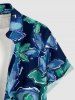 Men's Plus Size Two Tone Flower Print Hawaii Button Pocket Shirt - Bleu profond 3XL