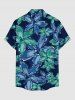 Men's Plus Size Two Tone Flower Print Hawaii Button Pocket Shirt - Bleu profond 3XL