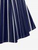 Striped Light Beam Print Hawaii Ruched Crisscross Strappy A Line Dress - Bleu Marine XS