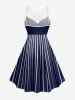 Striped Light Beam Print Hawaii Ruched Crisscross Strappy A Line Dress - Bleu Marine XS