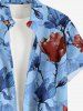 Flower Branch Print Hawaii Button Pocket Shirt For Men -  