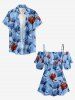 Flower Branch Print Hawaii Cold Shoulder Ruffles Blouse - Bleu Marine 5XL