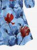 Flower Branch Print Hawaii Cold Shoulder Ruffles Blouse - Bleu Marine 5XL