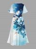 Plus Size Flower Leaf Painting Splatter Print Split Hawaii Midi Dress -  