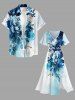 Plus Size Flower Leaf Painting Splatter Print Split Hawaii Midi Dress -  