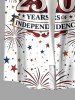 Patriotic American Flag Bell Eagle Fireworks Print Buttons Pocket Shirt For Men -  
