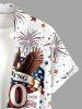 Patriotic American Flag Bell Eagle Fireworks Print Buttons Pocket Shirt For Men -  
