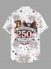 Patriotic American Flag Bell Eagle Fireworks Print Buttons Pocket Shirt For Men -  