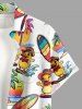 Ducks Surfing Board Coconut Tree Print Buttons Pocket Hawaii Shirt For Men - Blanc 2XL