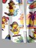 Ducks Surfing Board Coconut Tree Print Buttons Pocket Hawaii Shirt For Men - Blanc 2XL