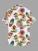 Ducks Surfing Board Coconut Tree Print Buttons Pocket Hawaii Shirt For Men - Blanc 2XL